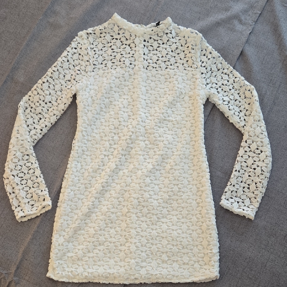 Aqua White Lace Mini Dress